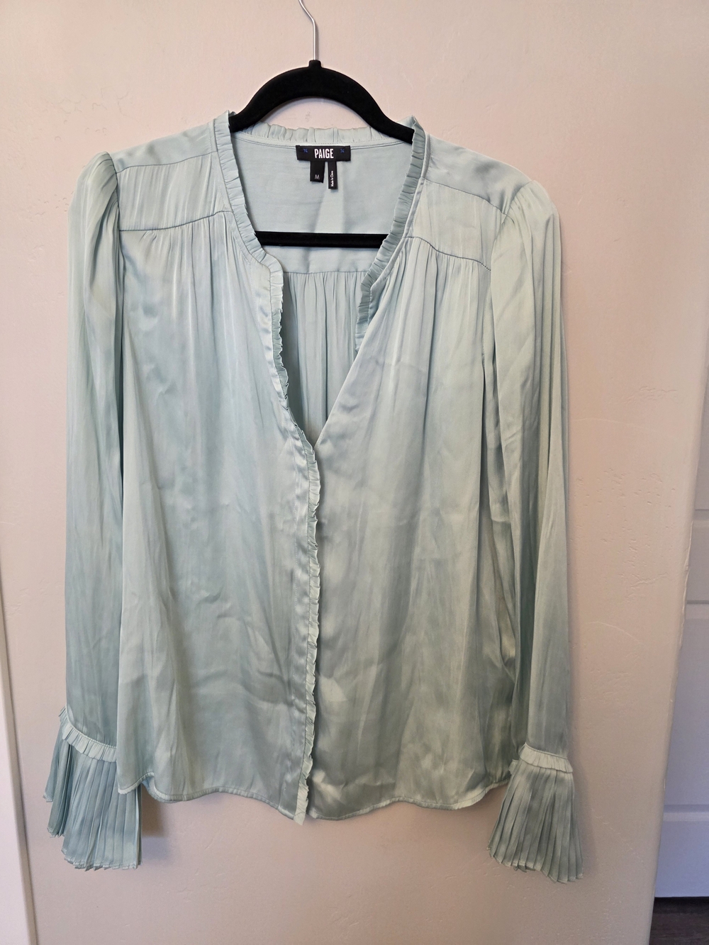 RARE  PAIGE Palma Long Sleeve Blouse in Dusty Mint - Size Medium